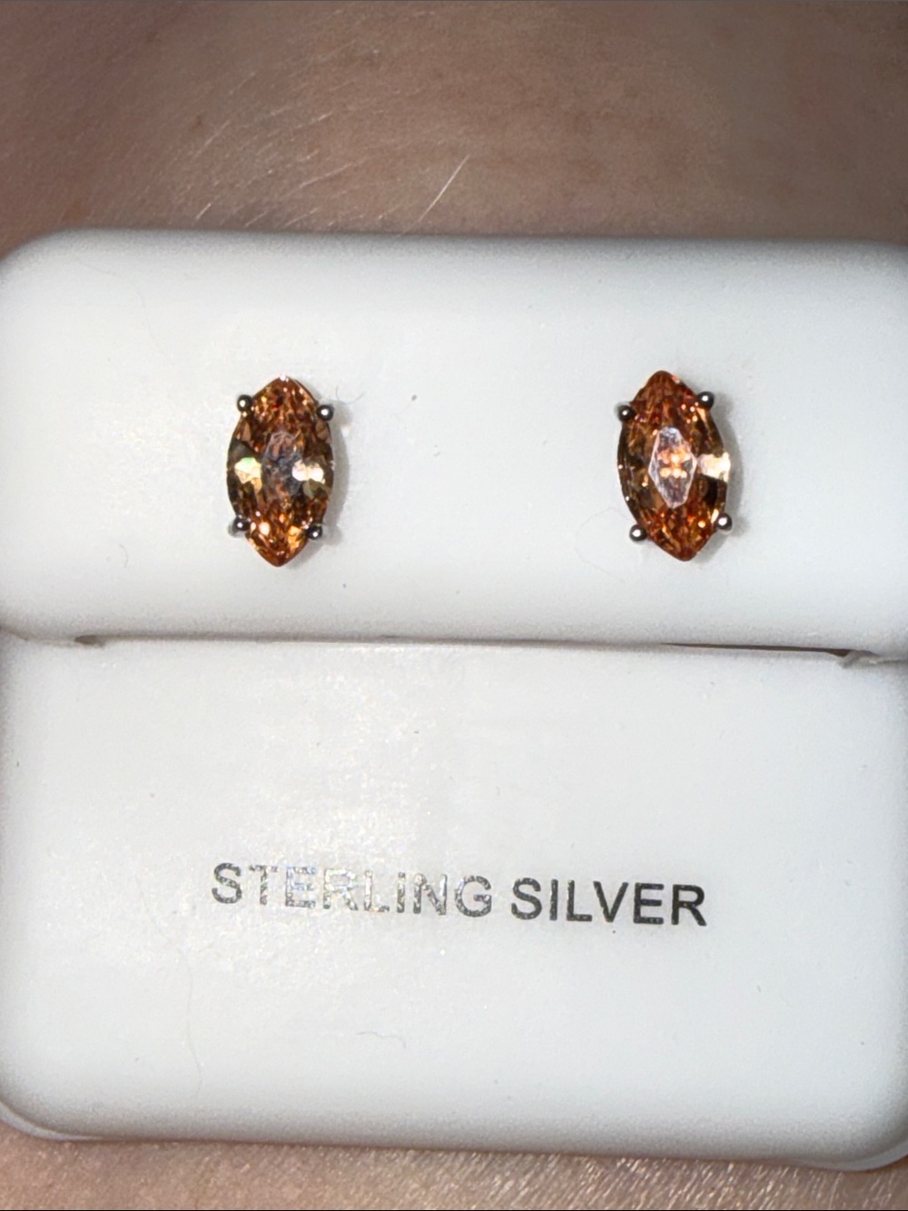 925 Sterling Silver Dark Citrine Marquise Stud Earrings NEW